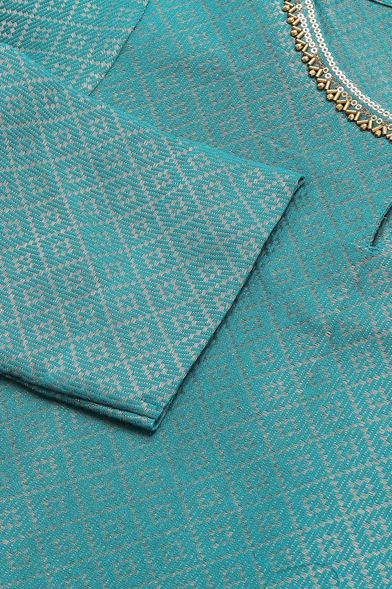 Teal Geometric Print Dobby kurta - wforwoman