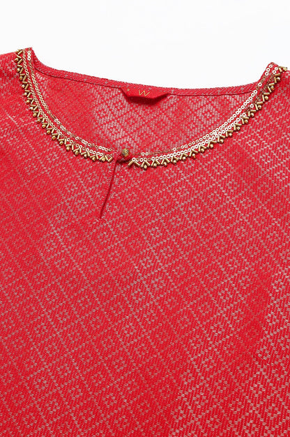 Red Geometric Print Dobby kurta - wforwoman