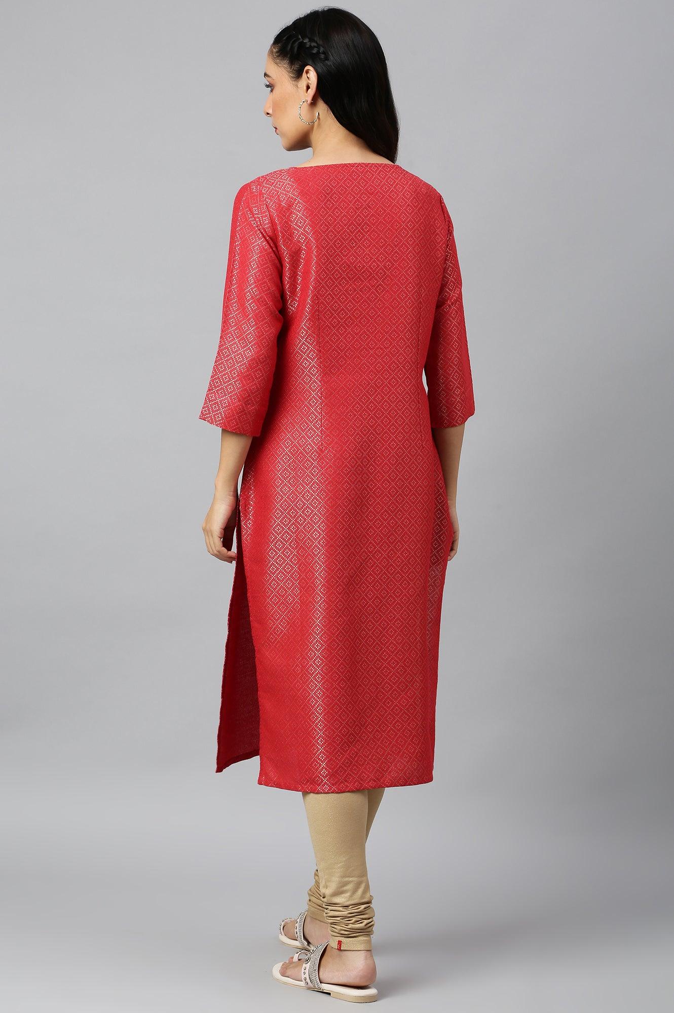 Red Geometric Print Dobby kurta - wforwoman