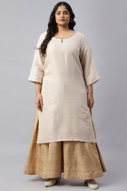 Ecru Geometric Print Dobby Plus Size kurta - wforwoman