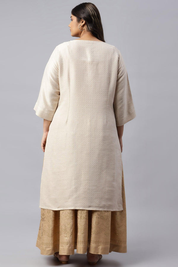 Ecru Geometric Print Dobby Plus Size kurta