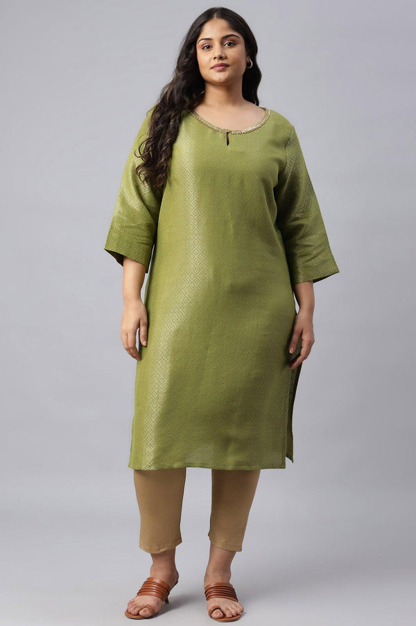 Green Geometric Print Dobby Plus Size kurta