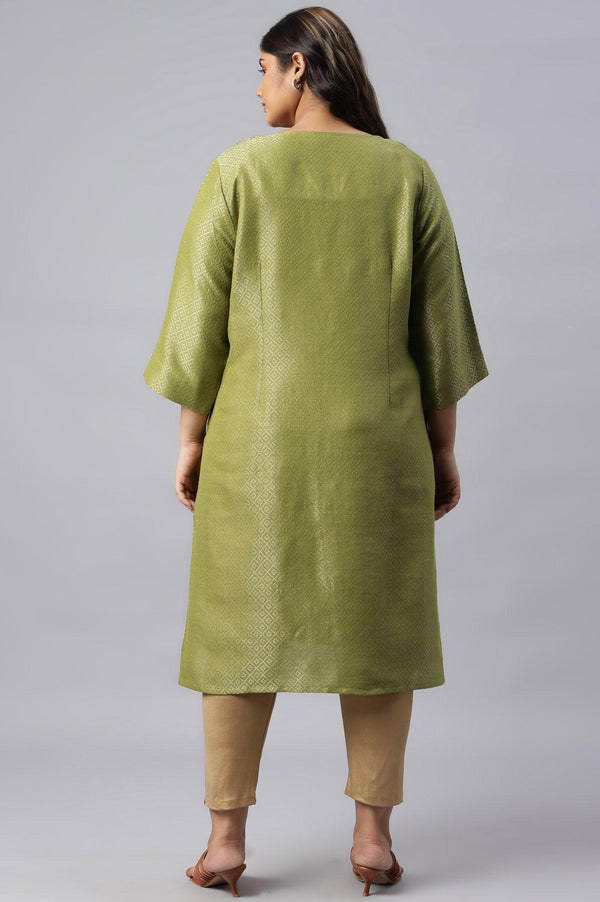 Green Geometric Print Dobby Plus Size kurta