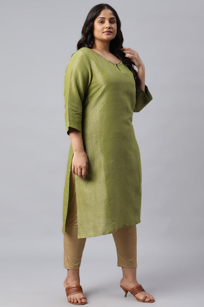 Green Geometric Print Dobby Plus Size kurta - wforwoman