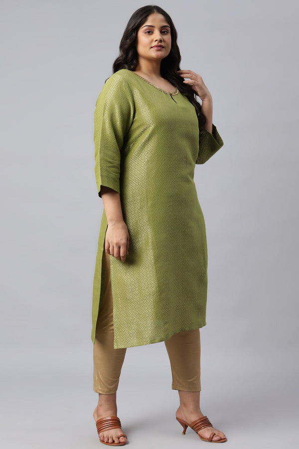 Green Geometric Print Dobby Plus Size kurta