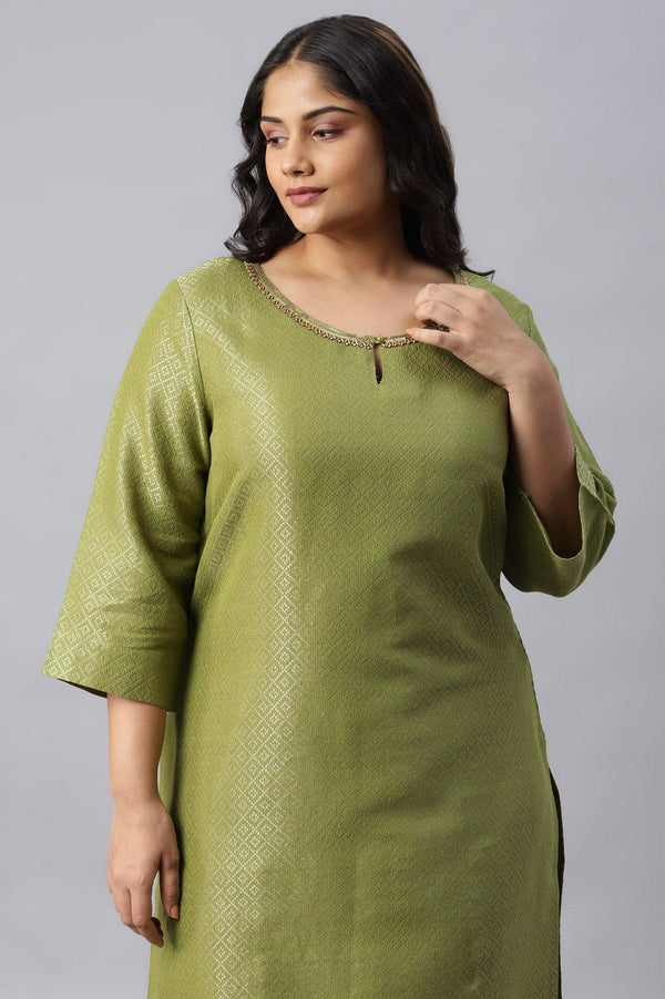Green Geometric Print Dobby Plus Size kurta