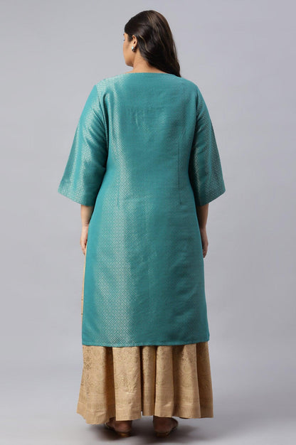 Teal Geometric Print Dobby Plus Size kurta - wforwoman