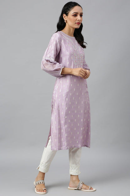 Lavender Shantung kurta With Embroidery - wforwoman
