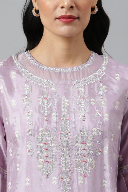 Lavender Shantung kurta With Embroidery - wforwoman