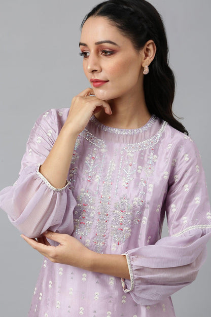 Lavender Shantung kurta With Embroidery - wforwoman