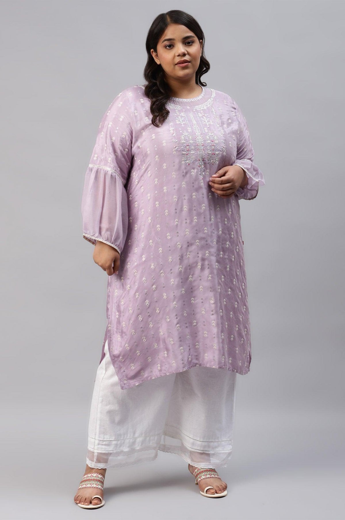 Lavender Shantung Plus Size kurta With Embroidery - 20