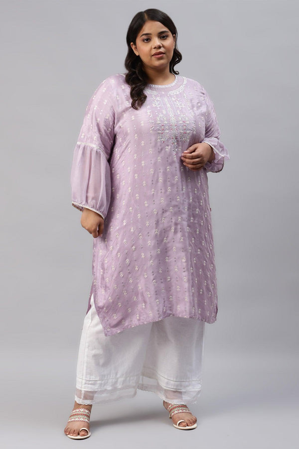 Lavender Shantung Plus Size kurta With Embroidery