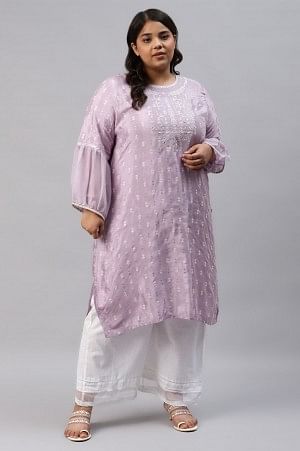 Peach Shantung Plus Size kurta With Embroidery - 20