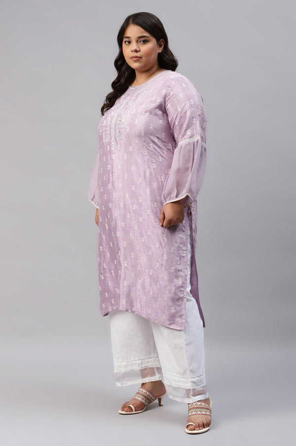 Lavender Shantung Plus Size kurta With Embroidery