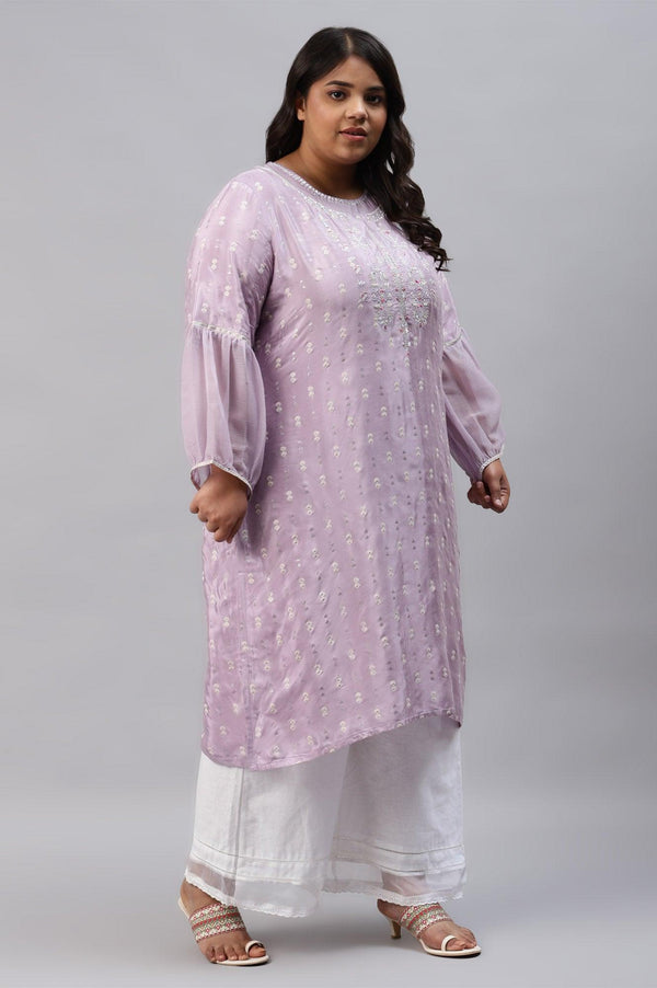 Lavender Shantung Plus Size kurta With Embroidery