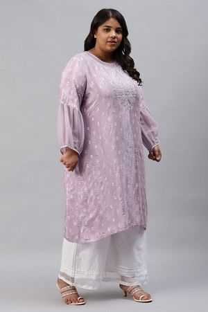 Peach Shantung Plus Size kurta With Embroidery