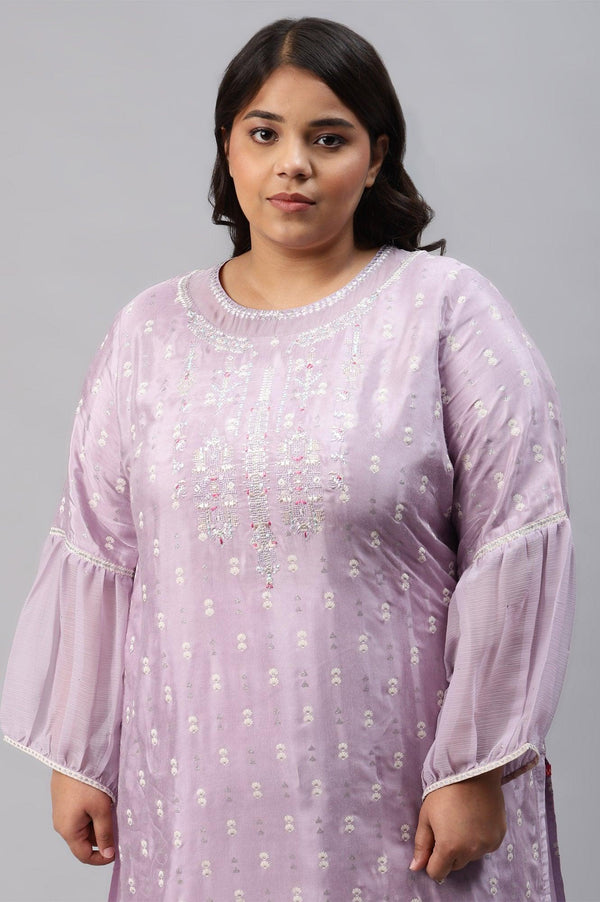 Lavender Shantung Plus Size kurta With Embroidery