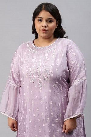 Peach Shantung Plus Size kurta With Embroidery