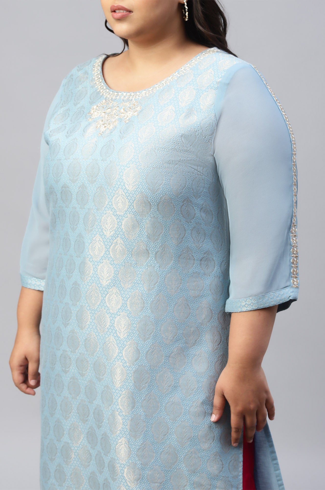 Sky Blue Jacquard Plus Size kurta With Embroidery