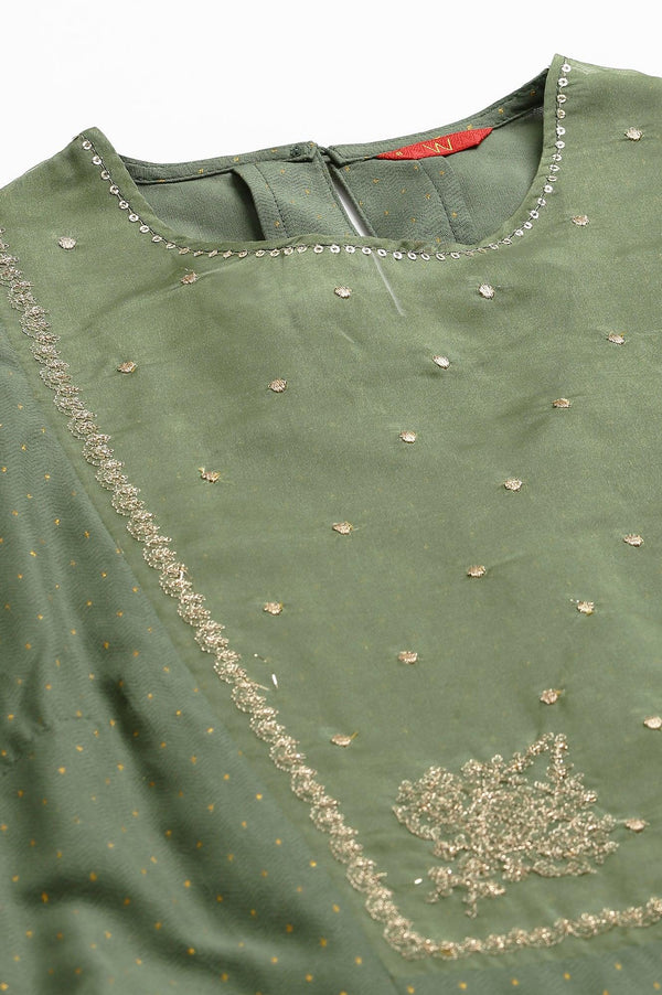 Olive Green A-Line Embroidered kurta With Sequins