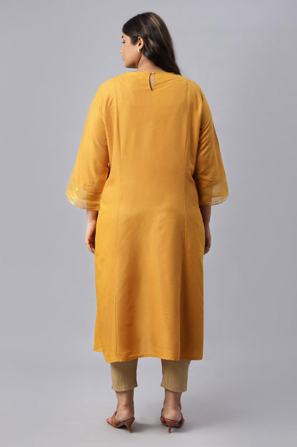 Dark Yellow A-Line Embroidered Plus Size kurta With Sequins - wforwoman