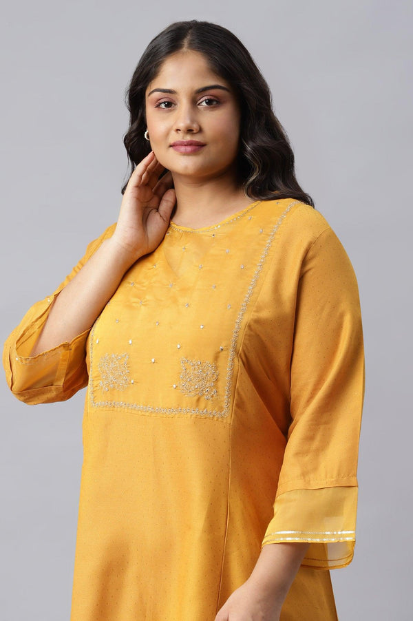 Dark Yellow A-Line Embroidered Plus Size kurta With Sequins
