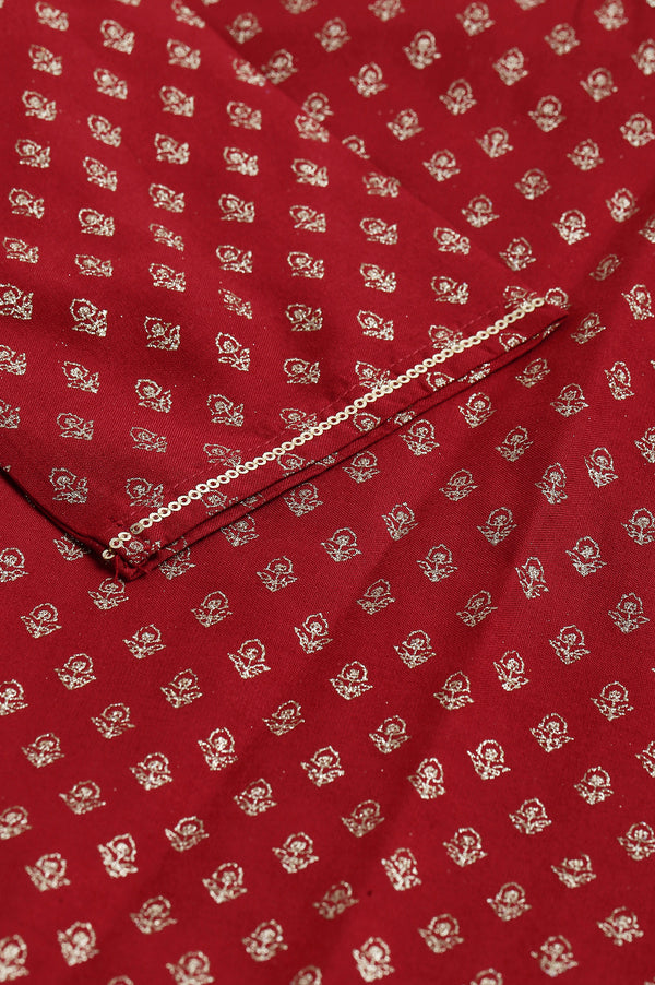 Red Printed kurta With Metallic Embroidery
