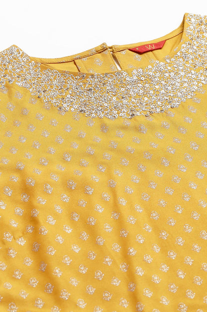 Mustard Printed kurta With Metallic Embroidery - wforwoman