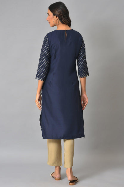 Dark Blue Embellished Festive kurta - wforwoman