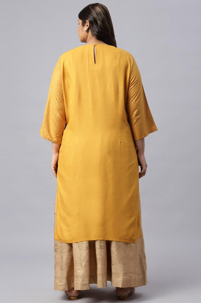 Mustard Printed Plus Size kurta With Metallic Embroidery - wforwoman
