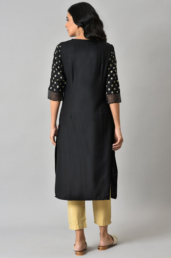 Black Printed kurta With Embroidery And Sequins