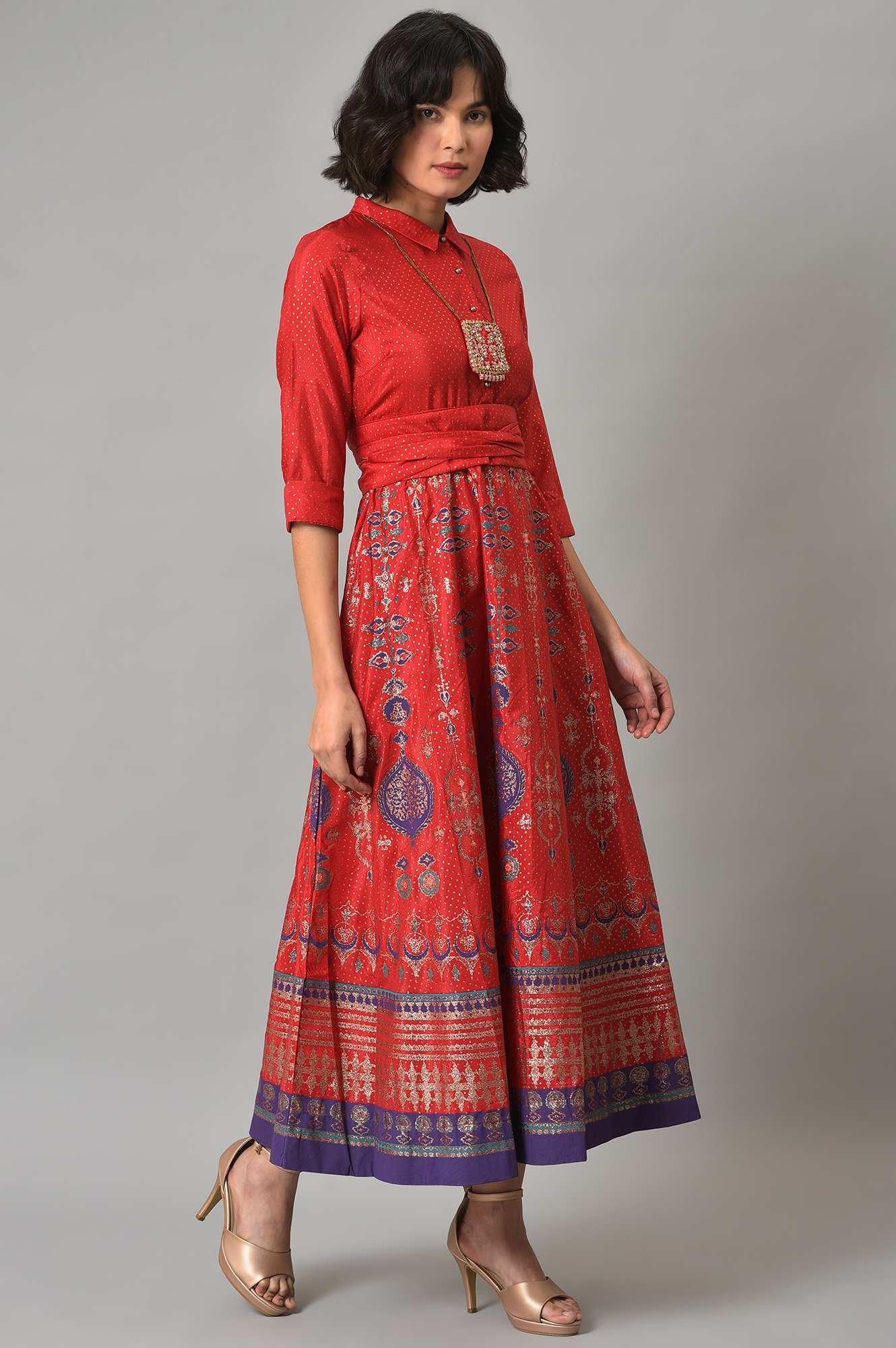 Buy Red Glitter Printed Festive Shirt Dress With Placket Online for Woman | WforWoman Buy Red Glitter Printed Festive Shirt Dress With Placket Online for Woman | WforWoman