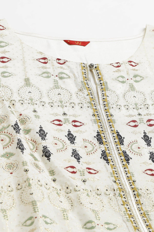 Ecru Glitter Printed kurta With Sequins