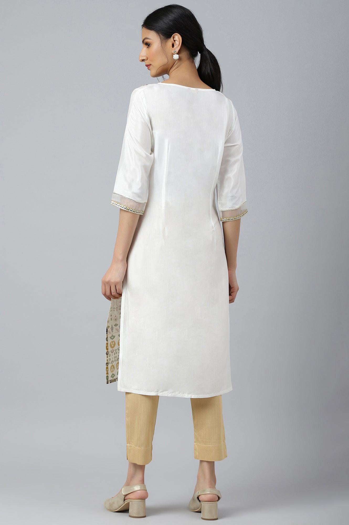 Ecru Glitter Printed kurta With Sequins - wforwoman