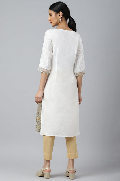 Ecru Glitter Printed kurta With Sequins - wforwoman