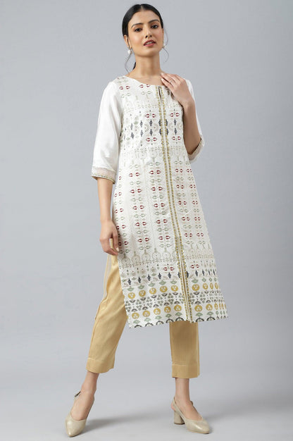 Ecru Glitter Printed kurta With Sequins - wforwoman