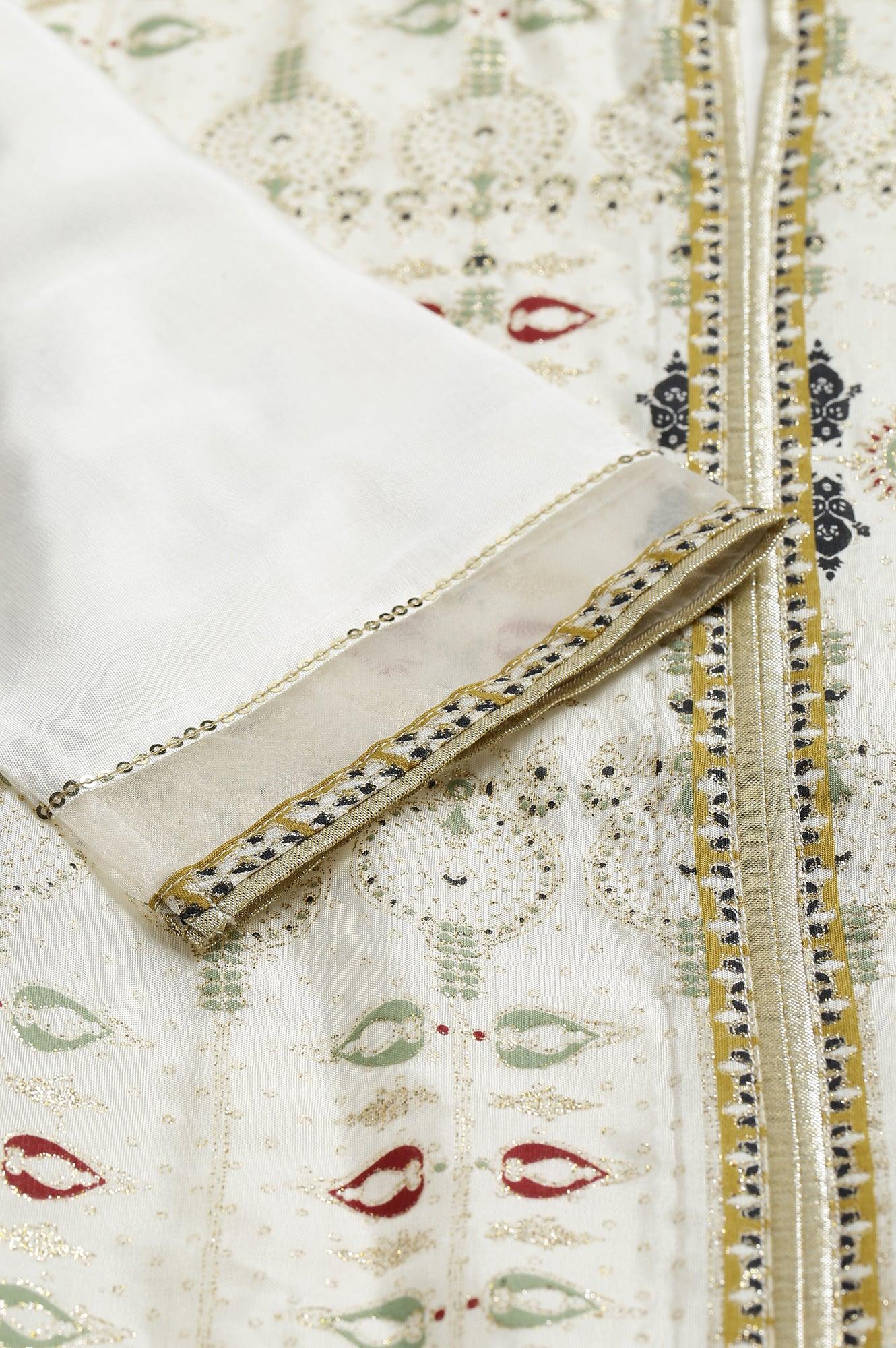 Ecru Glitter Printed kurta With Sequins - wforwoman