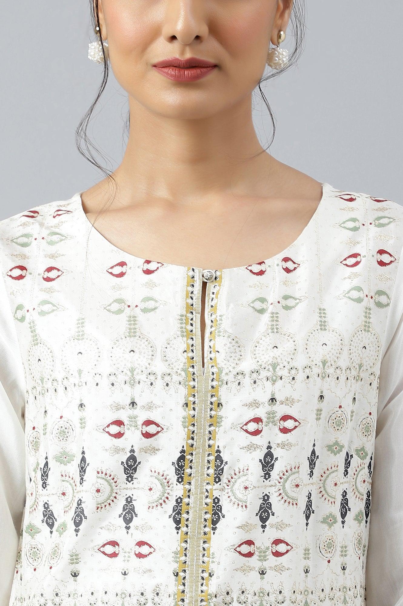 Ecru Glitter Printed kurta With Sequins - wforwoman