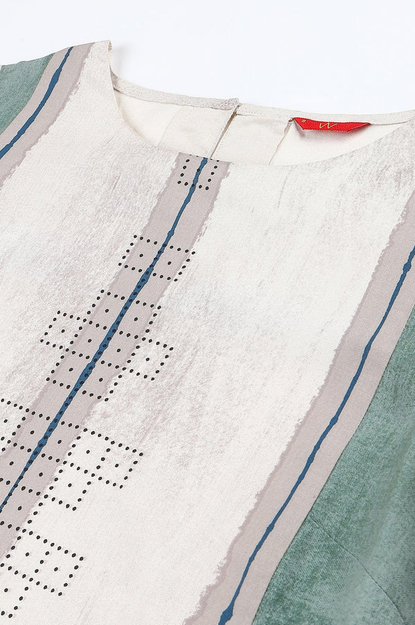 Beige And Green Pleated A-Line kurta