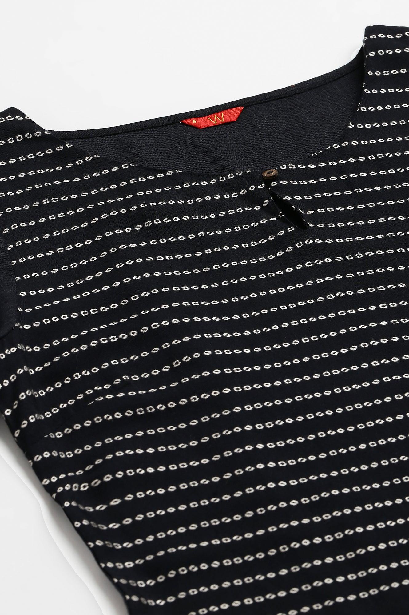 Black Dobby Colour Blocked kurta - wforwoman