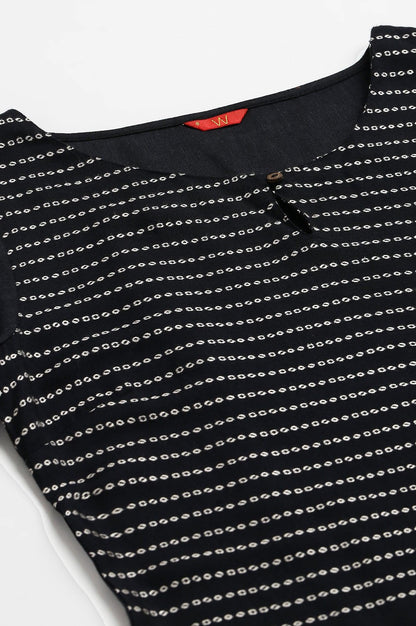 Black Dobby Colour Blocked kurta - wforwoman