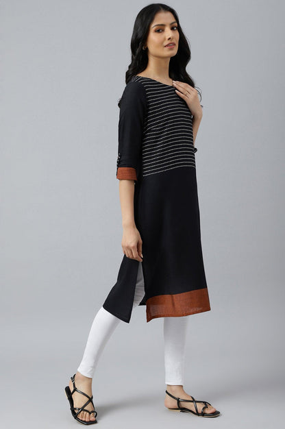 Black Dobby Colour Blocked kurta - wforwoman