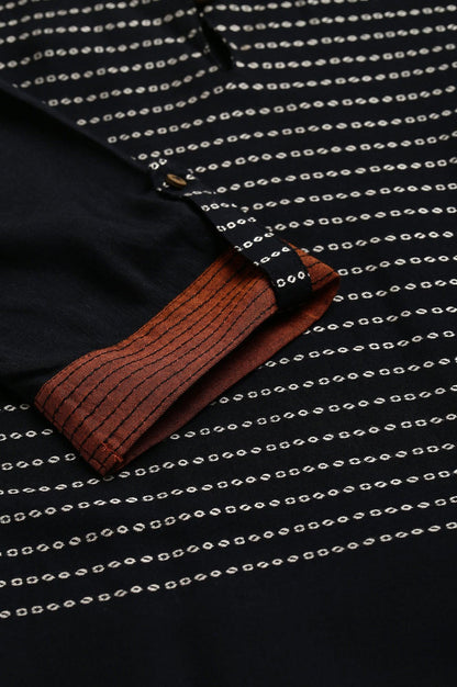 Black Dobby Colour Blocked kurta - wforwoman