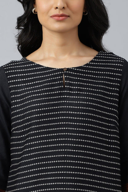 Black Dobby Colour Blocked kurta - wforwoman