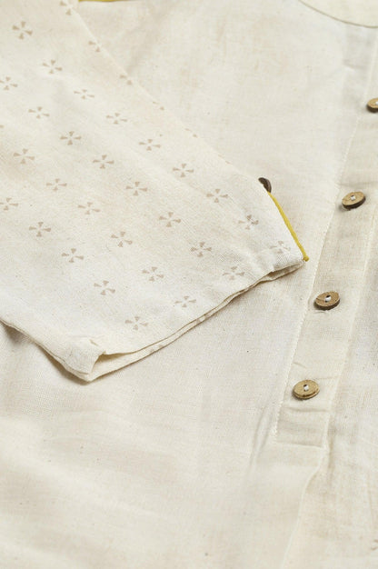 Ecru Geometric Print kurta In Mandarin Collar - wforwoman