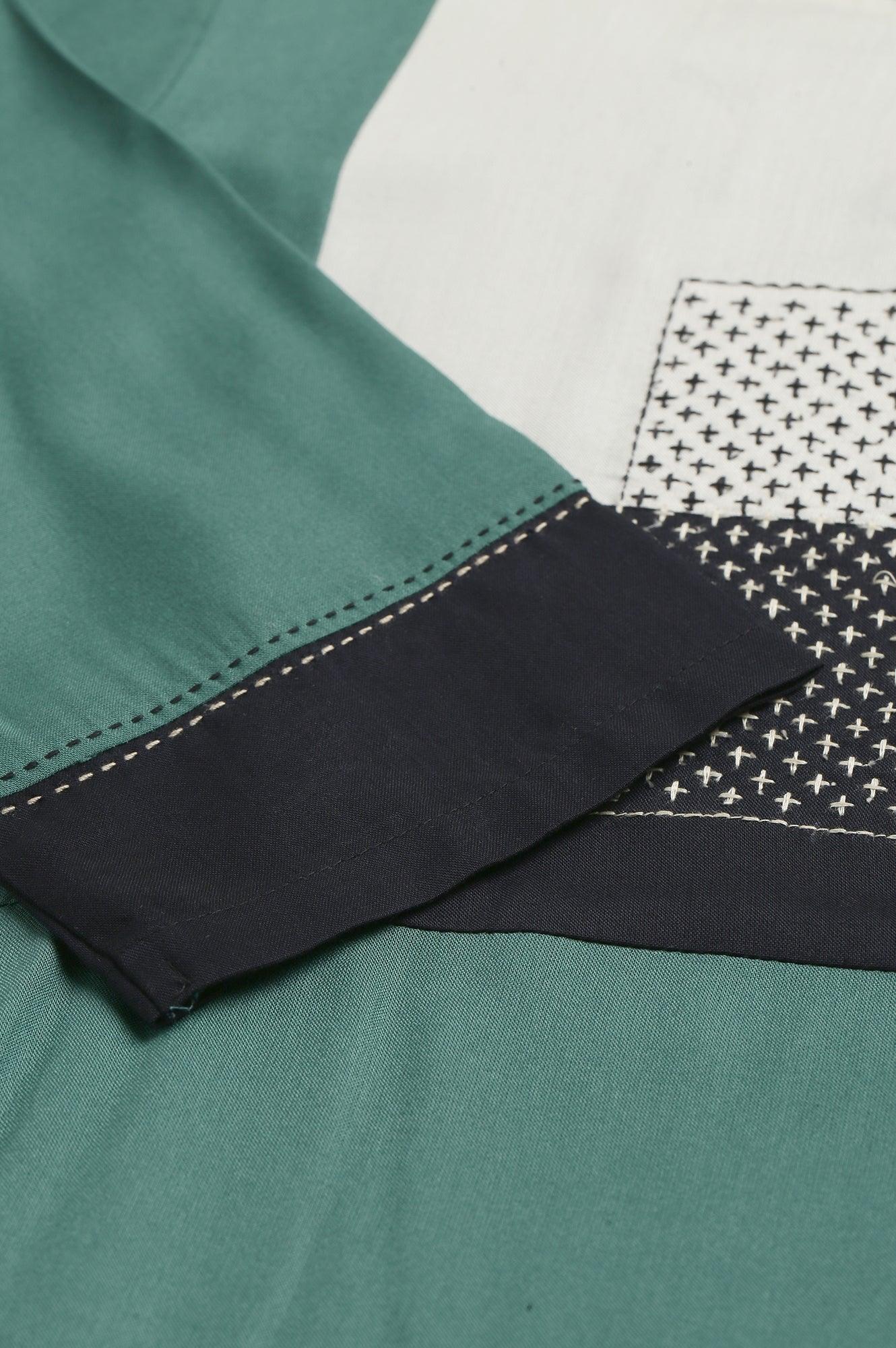 Green Solid kurta With Ecru And Black Yoke - wforwoman