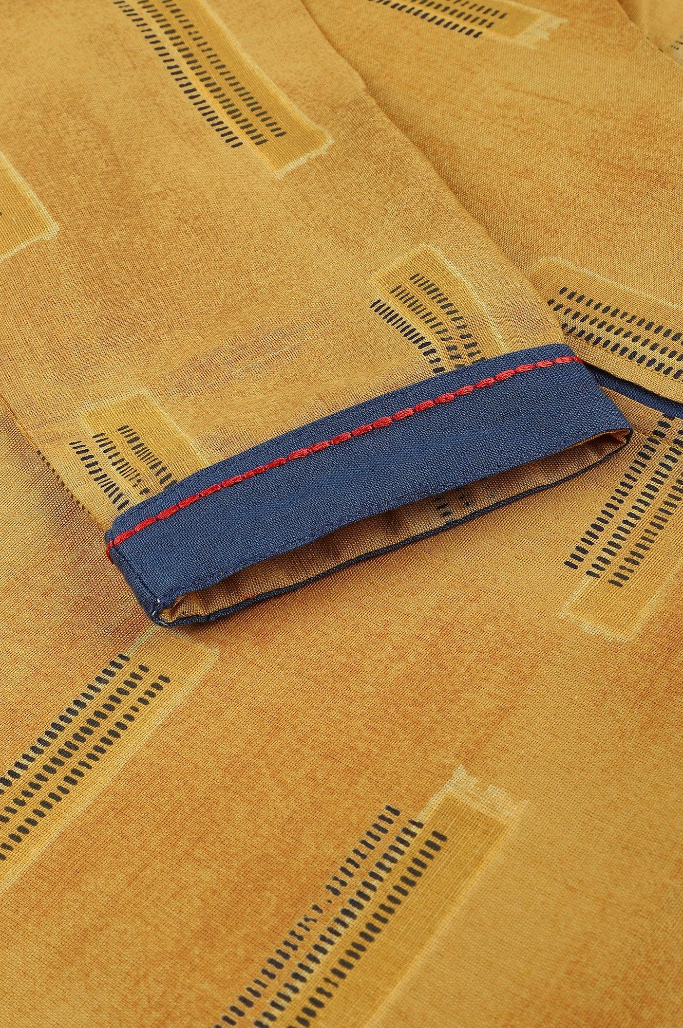 Mustard Kantha Printed Contemporary kurta - wforwoman