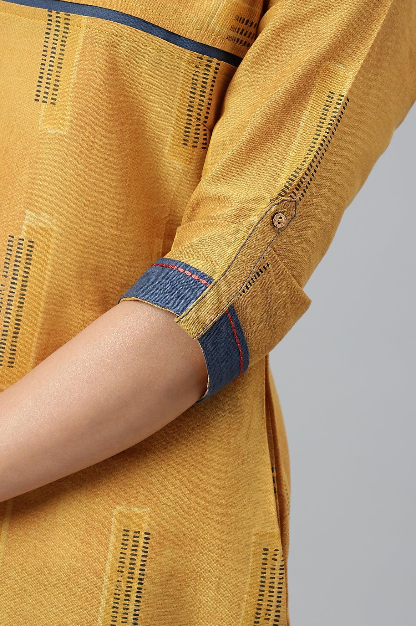 Mustard Kantha Printed Contemporary kurta - wforwoman