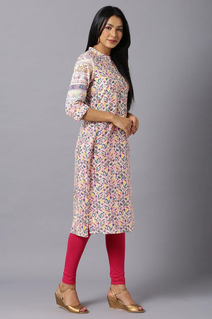 Ecru A-Line kurta With Multi-Coloured Floral Print - wforwoman