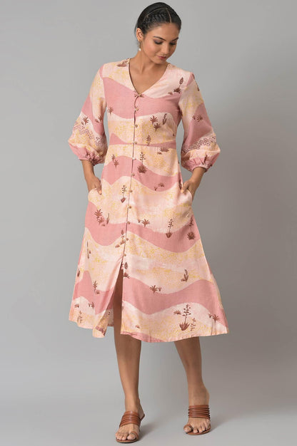 Coral Printed Flared Western Dress - wforwoman